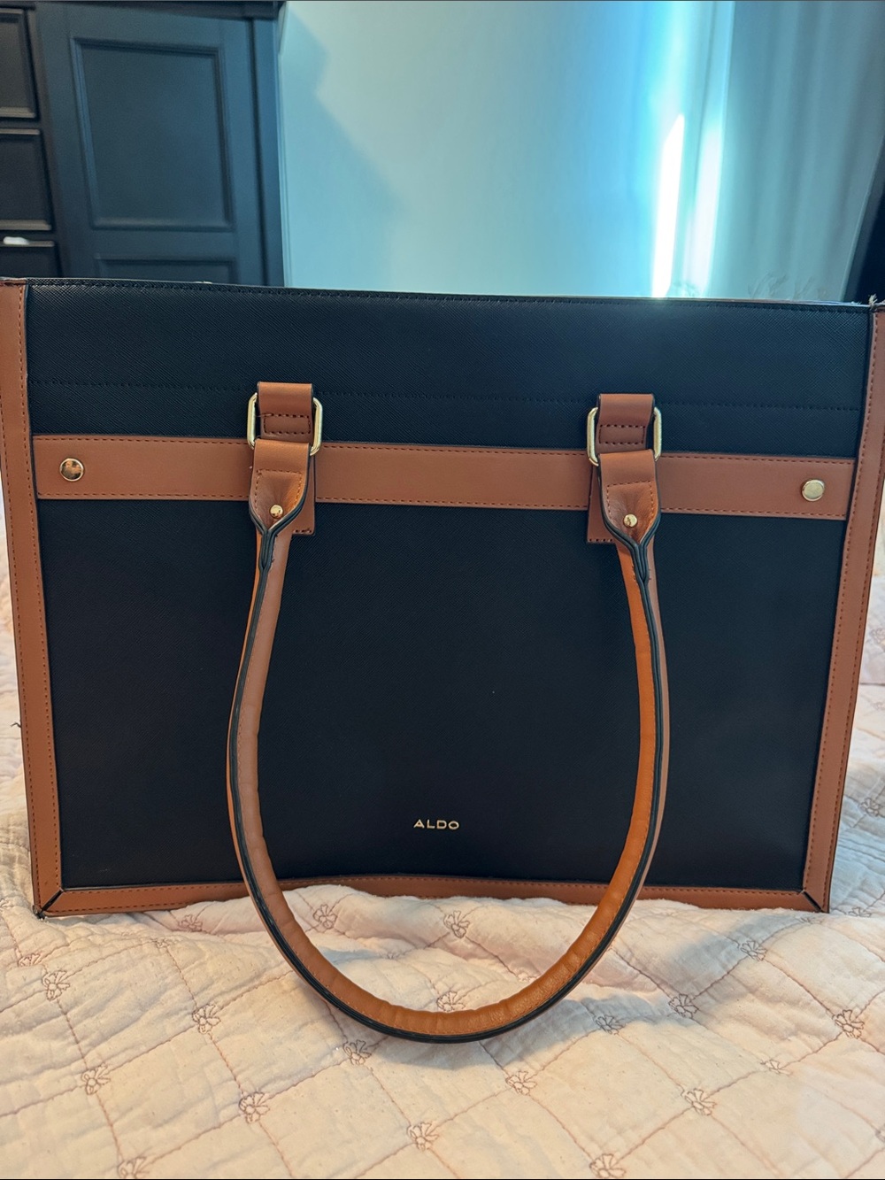 ALDO Black and Tan Two-Tone Structured Tote